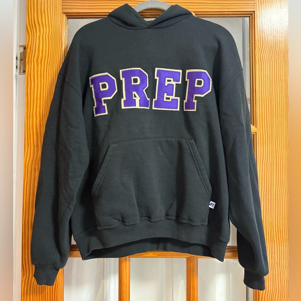 Prep Preppy Black and Purple Thick Hoodie Sweatshirt Size Medium VGUC